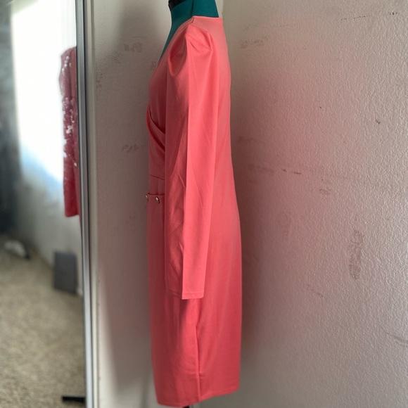 SOLD Coral Pink Bandage Bodycon Asymmetrical Knee-length studded dress Size XL - Picture 4 of 5